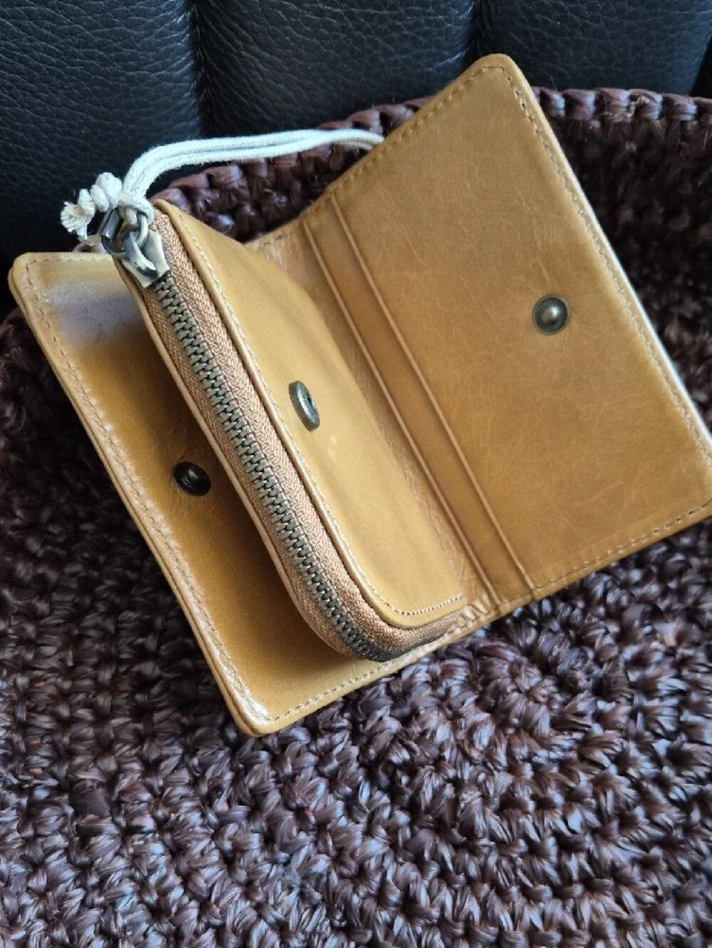 HOBO Mustard Yellow Leather  Card Case with Key Chain